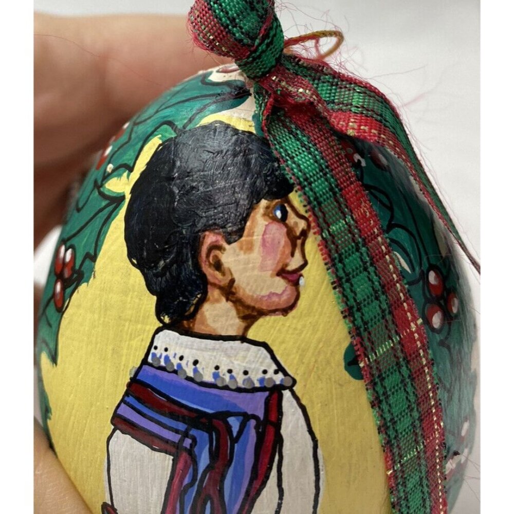 Christmas Goose egg ornament Folk Art Gingerbread Shepherd Signed Handmade - Picture 7 of 8